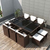 11 Piece Outdoor Dining Set with Cushions Poly Rattan Brown - £368.36 GBP