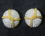 Swarovski Round Pave Crystals Gold Clip on Dome Earrings Swan Logo Vintage - $32.66