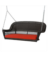 Jeco Espresso Wicker Porch Swing With Red Cushion - $664.08 CAD