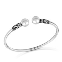 Modern Ball Sphere Balinese Rope Open-Ended Sterling Silver Cuff Bracelet - £18.06 GBP