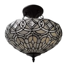 Amora Vintage Tiffany Style Ceiling Lamp - 16? x 17? White Jeweled Stain... - £133.63 GBP