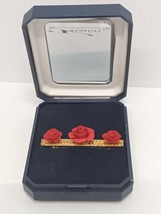 VIVALDI BIJOUX PARIS DELICATE RED ROSES GOLD PLATED BROOCH/ PIN IN GIFT ... - £14.59 GBP