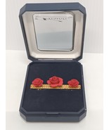 VIVALDI BIJOUX PARIS DELICATE RED ROSES GOLD PLATED BROOCH/ PIN IN GIFT ... - £14.89 GBP