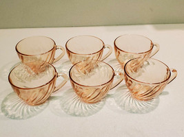 Vintage Set of 7 Pink Swirl Arcoroc France Rosaline Punch Glasses - £15.78 GBP