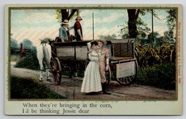 Farmer His Woman Bringing In The Corn Horse Drawn Wagon Postcard B35 - $6.95