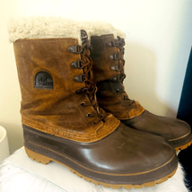 SOREL Kaufman Caribou Rubber Faux Fur Waterproof Winter Boots, Brown, Size 9 - £51.56 GBP