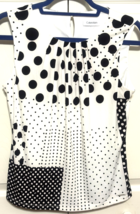 Calvin Klein S Black White Sleeveless Womens Polka Dot Shirt Top Blouse - $11.88