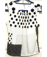Calvin Klein S Black White Sleeveless Womens Polka Dot Shirt Top Blouse - €10,23 EUR