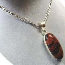 SOLID Sterling 925 Silver Natural Mahogany Obsidian Pendant 18&quot; Necklace 32.2g - $79.27