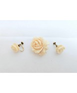 Vintage Van Dell Brooch &amp; Clip On Earrings 12k GF Carved Resin Roses Ivo... - $364.42 MXN