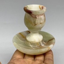 239g, 3&quot;x1.4&quot;x3&quot;, Natural Green Onyx Candle Holder Gemstone Hand Carved, B32209 - £35.71 GBP