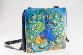 Sharif Leather Handpainted Shoulder Tote Messenger Bag Peacocks - £142.44 GBP