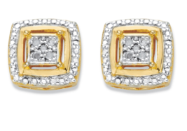 DIAMOND ACCENT SQUARED GP TWO TONE 14K GOLD BUTTON EARRINGS - £78.62 GBP