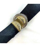 Chicos Black Hammered Silvertone Womens Belt Hook and Loop Adjustable Small - $14.84