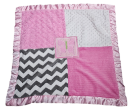 A.D Sutton &amp; Sons Butterfly Baby Blanket Pink Minky Dot Gray Chevron Satin 2015 - £47.47 GBP