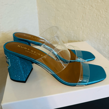 Kurt Geiger Party Clear Block Heel Sandal Glass Slipper Barbie Blue Size 11, NWT - £73.98 GBP