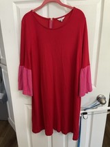 Crown And Ivy Plus Size XXL Midi Dress Pink And Red 2X Sheath W/ Bell Sleeve - £18.44 GBP