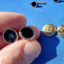 Elegant Vintage Deco Onyx Platinum Rim Cuff Links 14k Gold Gatsby Era Bu... - $1,610.25