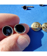 Elegant Vintage Deco Onyx Platinum Rim Cuff Links 14k Gold Gatsby Era Bu... - $2,218.56 CAD