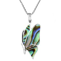 Flying Monarch Butterfly Abalone Shell Sterling Silver Necklace - £23.73 GBP
