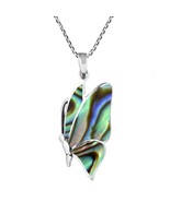 Flying Monarch Butterfly Abalone Shell Sterling Silver Necklace - £23.45 GBP