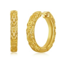 Gold Plated Sterling Silver 25mm Byzantine Design Hoop Earrings - £97.67 GBP