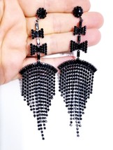 Chandelier Earrings Rhinestone, Jet Black Crystal, 4.6 inch Gift for Her, Gothic - £31.31 GBP