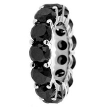 2CT Rond Simulé Diamant Noir Complet Bague Anneau Éternité 14K Blanc Plaqué Or - £56.13 GBP