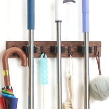 Mop And Broom Holder Wall Mount, Rustic Solid Wood Holder Garden And Kitchen Gar - £17.57 GBP
