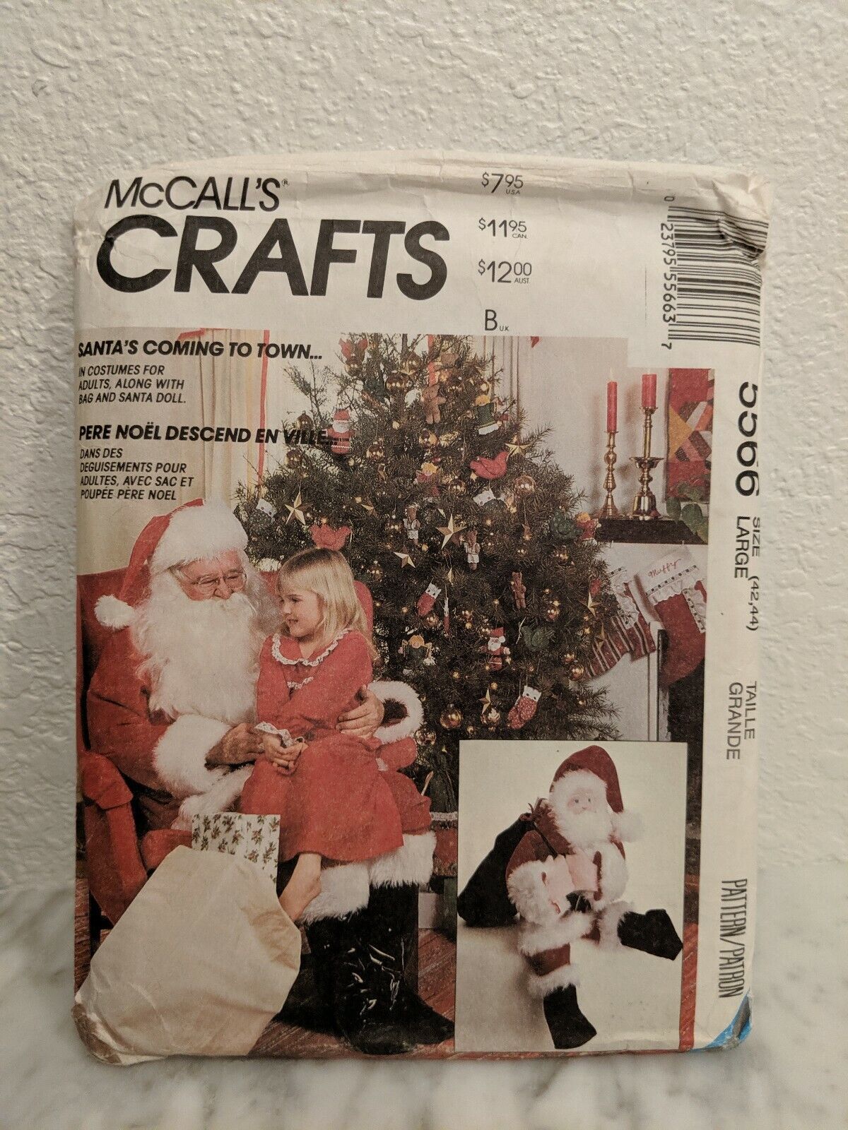 McCall's Crafts Sewing Pattern 5566 Santa Costume Toy Bag Santa Doll Adult Large - $2.43