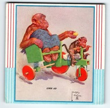 Monkey &amp; Chimp On Tricycle Lemon Aid Fantasy Trade Card Artist Lawson Wood 1940s - £28.38 GBP