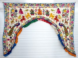 Ethnic Vintage Door Valance Toran Hand Embroidered Door Topper Hanging 74&quot; L - £117.91 GBP