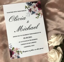Floral Acrylic Wedding Invitations,Custom 10pcs White Acrylic Invitation,Invite - £27.26 GBP+