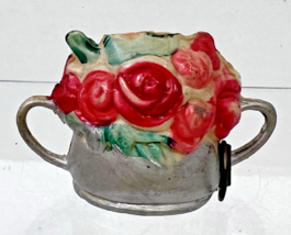 Vintage Celluloid Cottage Tape Measure Red Roses Plus In Vase Japan Works - $74.25