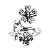 Dazzling Heart Petal Double Flower Vine Sterling Silver Ring-6 - £15.81 GBP