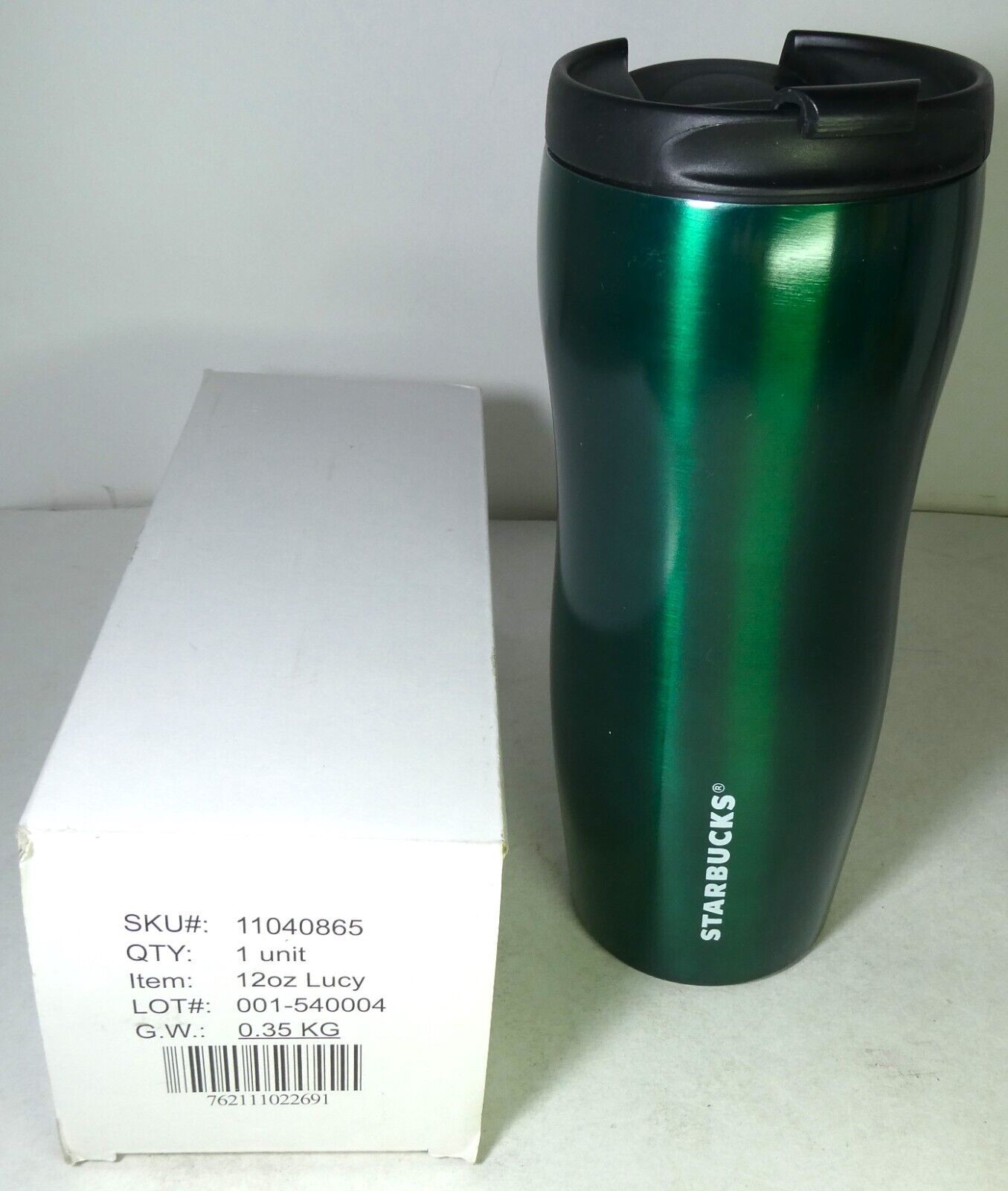 Primary image for Starbucks 2008 Stainless Steel  LUCY Tumbler Green 12 oz Sku 11040865,New