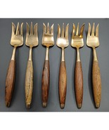 Antique Rosewood Bronze and Wood Set of 6 Cocktail Dessert Fork Thailand... - $46.74