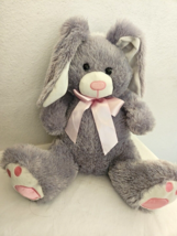 2014 Animal Adventure Grey Bunny Rabbit Plush Stuffed Animal Pink Bow Feet - £31.63 GBP