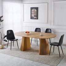 Mid-Century Pedestal Dining Set 4-6 People Metal Leg MDF Top - $1,078.99