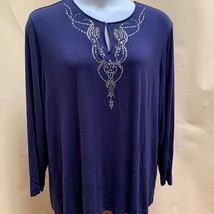 Maggie Sweet 2X Tunic Top Blue Bling Long Sleeve Plus Size Top - £18.79 GBP