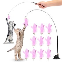 12Pcs Cat Feather Toy With Rod Strong Suction Base Cats Teaser Wand For Kitten - £21.57 GBP
