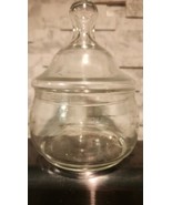 Clear Glass Trinket Jar w/Lid Etched Flower 5 1/4&quot; Height VGC  - £13.98 GBP