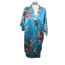Kimono Robe Japanese style print satin L short sleeve beach coverup lounge - £15.57 GBP