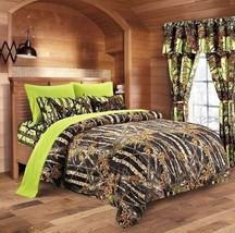 Lime Camo Sheet Set!! Full Size Bedding 6 Pc Camouflage Light Yellow Green - £33.83 GBP