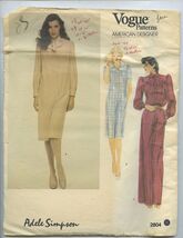 VOGUE AMERICAN DESIGNER * pattern 2804 ADELE SIMPSON misses' DRESS &amp; TIE... - $9.95