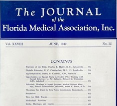 Florida Medical Association Journal 1942 WW2 Era Antique Magazine V28 No12 E48 - £31.89 GBP