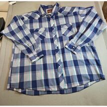 Wrangler 3XT Tall Man Pearl Snap Western Shirt Blue Plaid Flawed Sleeves - $21.99