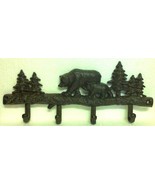 Bear Coat Rack - Key Rack - Cast Iron Bear w/ Cub - Pine Trees - Lodge, ... - £22.11 GBP