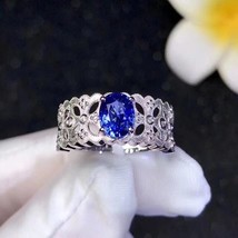 Exquisite Blue Sapphire Gem Ring for Women Silver Jewelry Real 925 Silver Oval G - £53.90 GBP