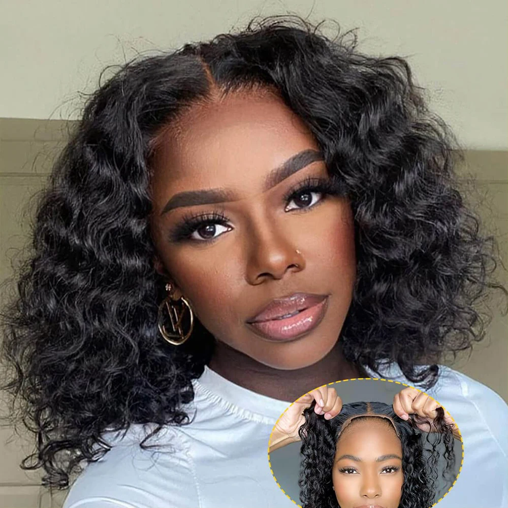 Fayniss Wear And Go Deep Wave Bob Wigs For Women Human Hair Curly Glueless W - £62.26 GBP+